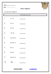 Algebra Worksheets